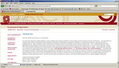 Página da Associação Antropológica Americana na internet